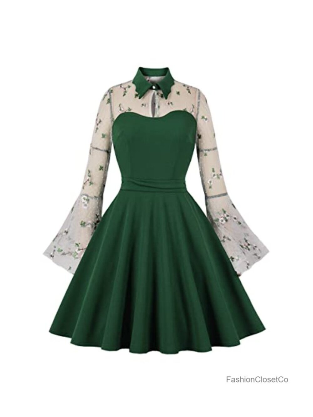 Vintage 1950s A-Line Swing Dress Peter Pan Collar Bell Sleeve Retro Cocktail